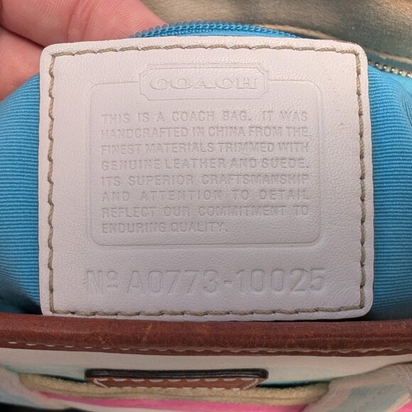 Coach, Hamptons Watercolor Canvas Mini Tote Bag, Multicolor Stripe, Leather Trim - Picture 4 of 15